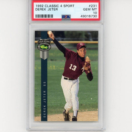 Graded 1992 Classic 4 Sport Derek Jeter #231 Rookie RC Baseball Card PSA 10 Gem Mint