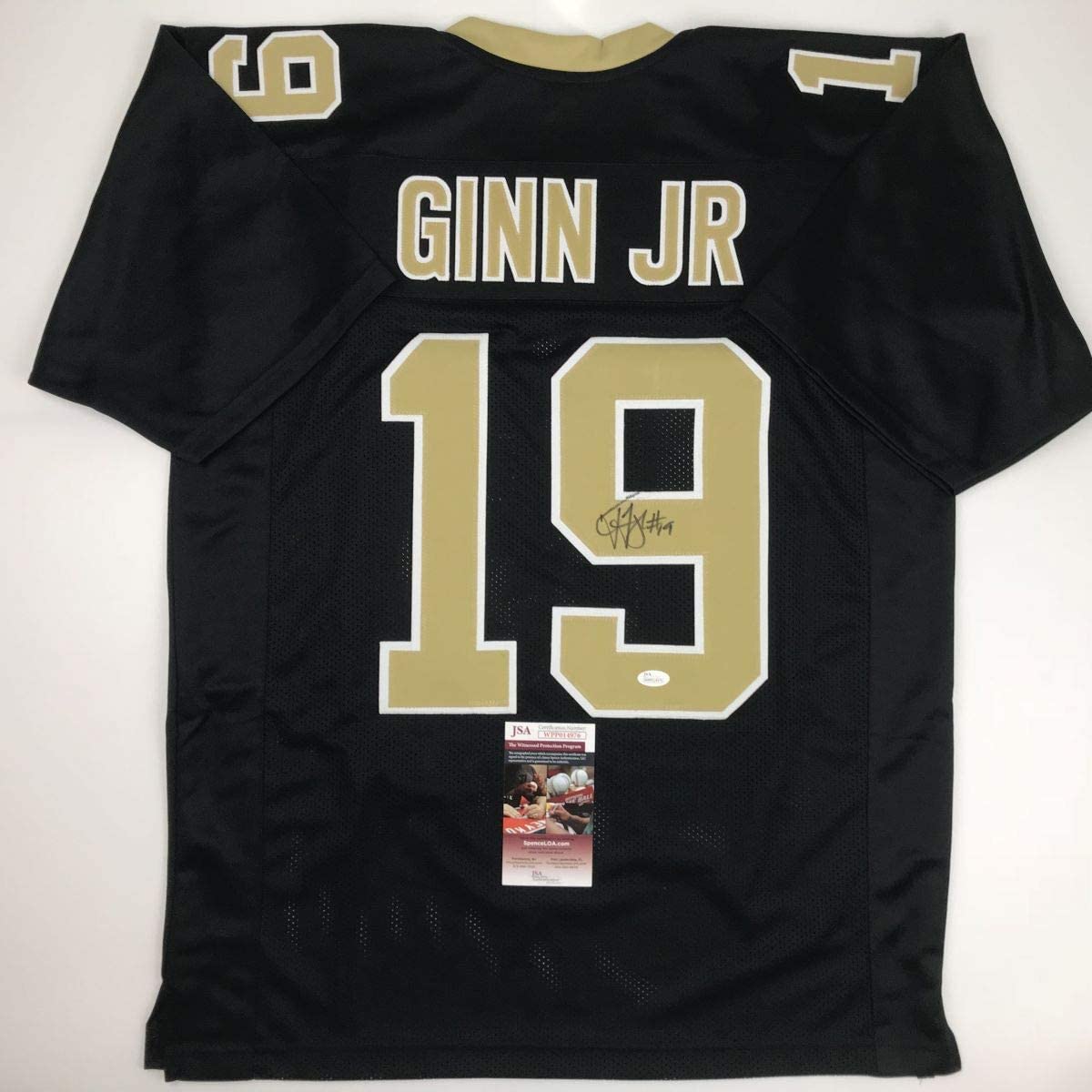 Autographed/Signed Ted Ginn Jr. New Orleans Black Football Jersey JSA COA