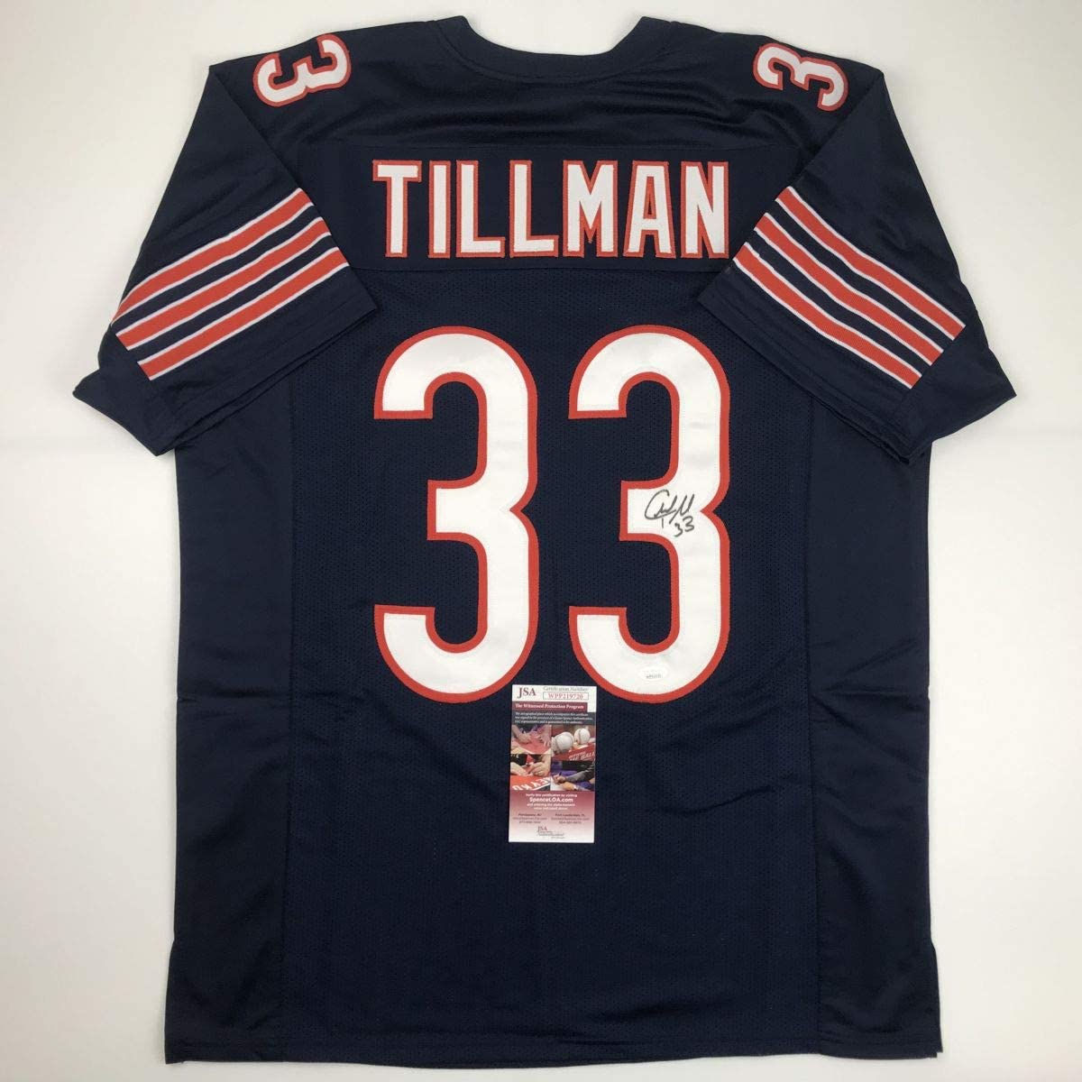 Autographed/Signed Charles Tillman Peanut Chicago Blue Football Jersey JSA COA