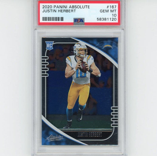 Graded 2020 Panini Absolute Justin Herbert #167 Rookie RC Football Card PSA 10 Gem Mint