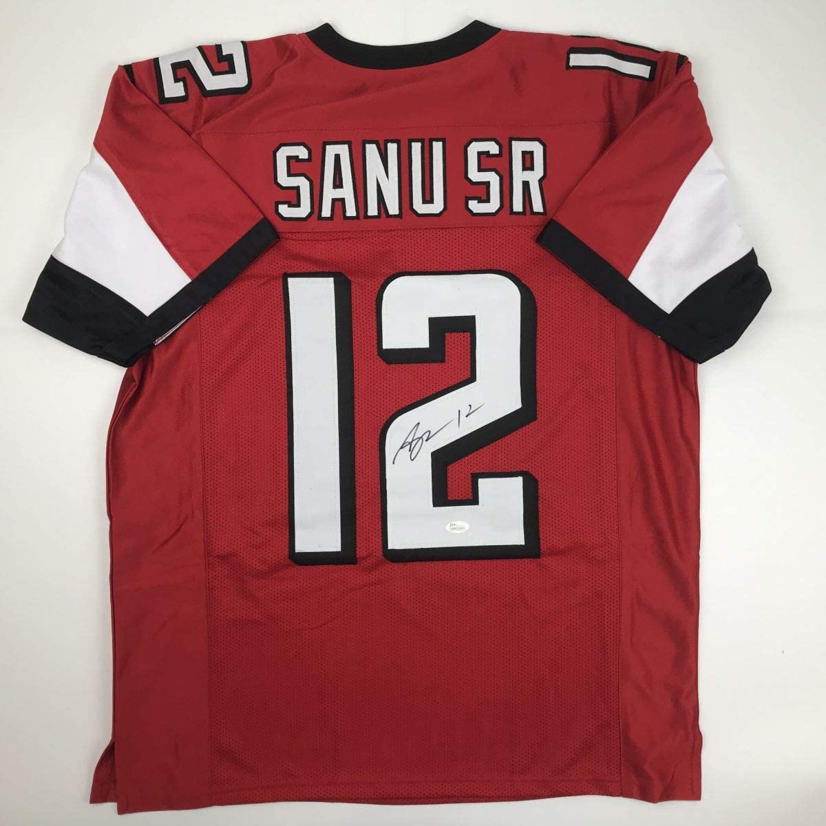Autographed/Signed Mohamed Sanu Sr Atlanta Red Football Jersey JSA COA Holo Only