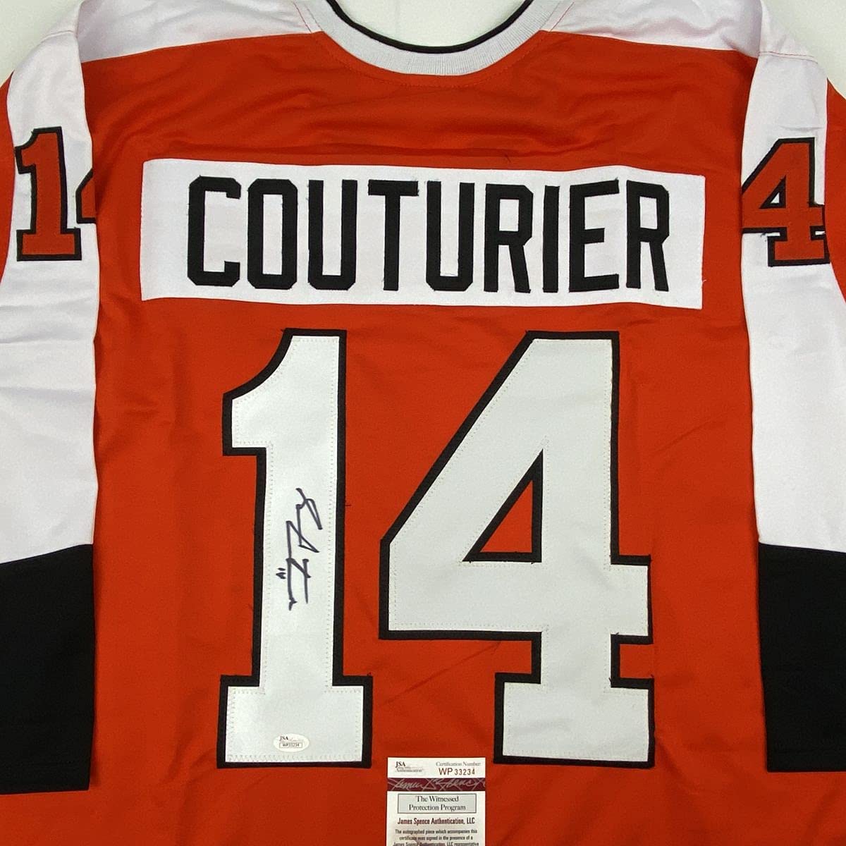 Autographed/Signed Sean Couturier Philadelphia Orange Hockey Jersey JSA COA