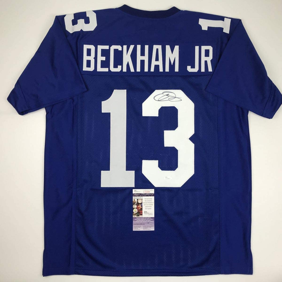 Autographed/Signed Odell Beckham Jr. New York Blue Football Jersey JSA COA