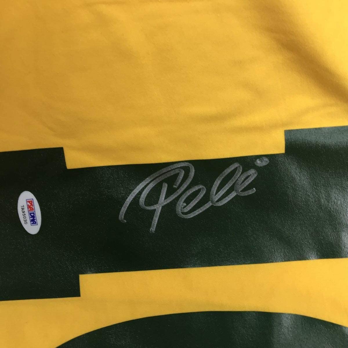Framed Autographed/Signed Pele 35x39 Brazil Yellow Soccer Futbol Jersey PSA/DNA COA Auto #2