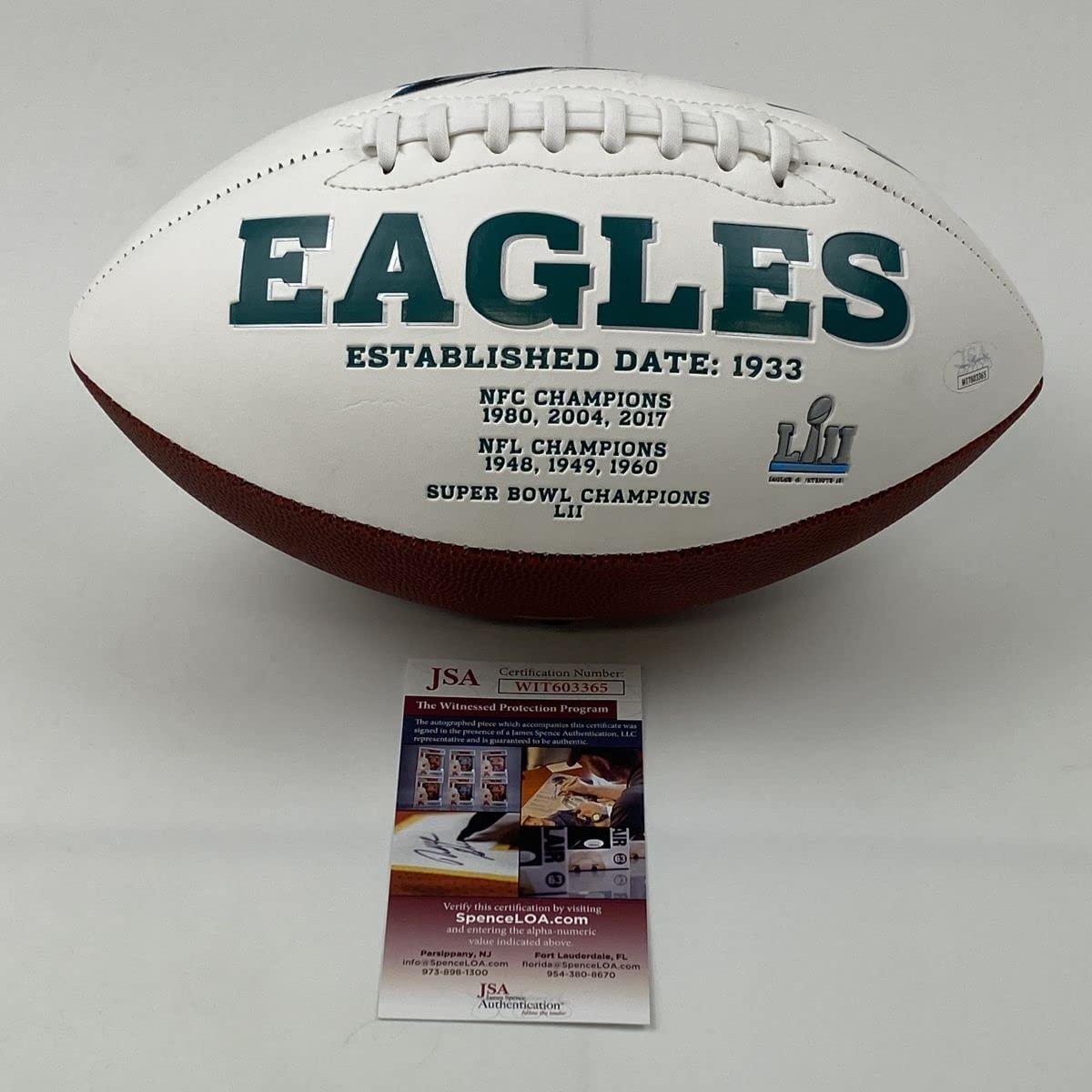 Autographed/Signed LeSean McCoy Philadelphia Eagles Full Size F/S White Panel Logo Football JSA COA
