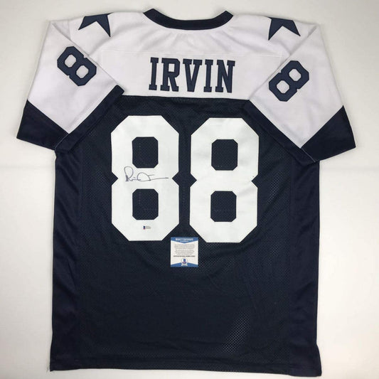 Autographed/Signed Michael Irvin Dallas Thanksgiving Day Blue Football Jersey Beckett BAS COA