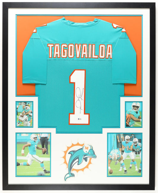 Tua Tagovailoa Autographed Miami Dolphins Jersey Framed 35x43 Beckett COA
