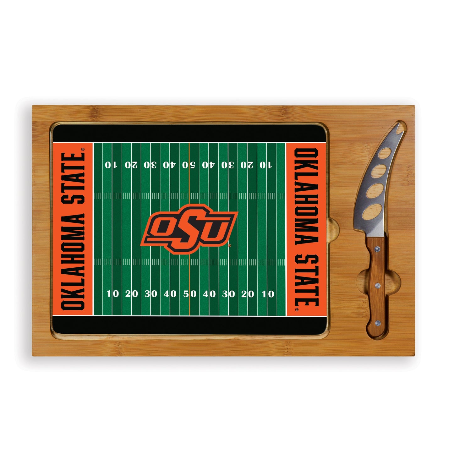 Oklahoma State Cowboys Football Field - Icon Glass Top Cutting Board & Knife Set