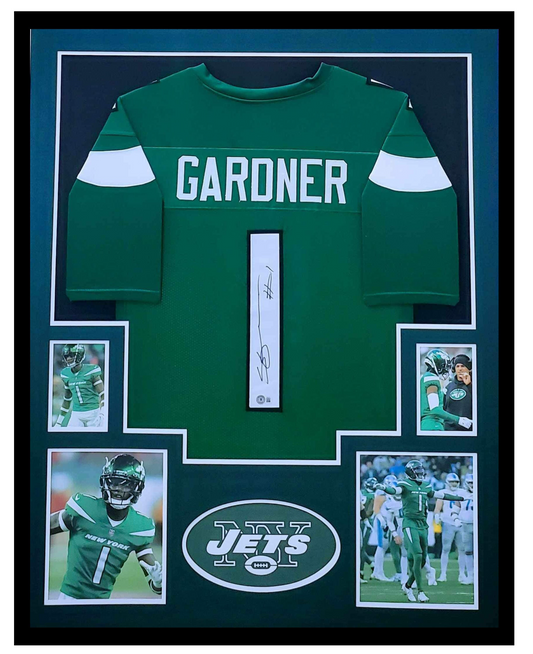 Sauce Gardner Autographed New York Jets Jersey Framed 35x43 Beckett COA