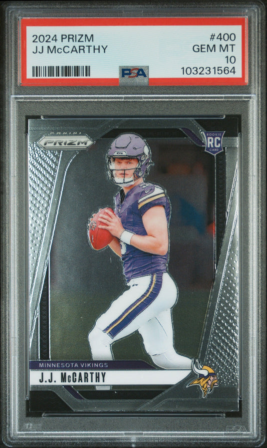 Graded 2024 Panini Prizm JJ McCarthy #400 Rookie RC Football Card PSA 10 Gem Mint