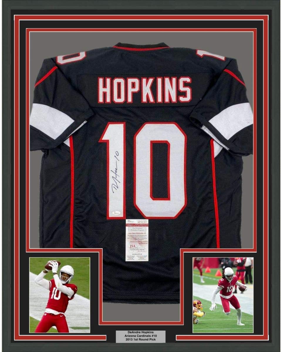 Framed Autographed/Signed DeAndre Hopkins 35x39 Arizona Black Football Jersey JSA COA
