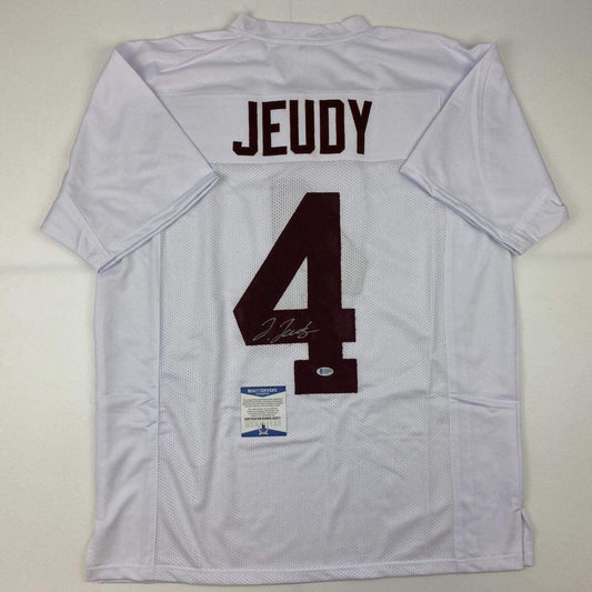 Autographed/Signed Jerry Jeudy Alabama White College Football Jersey Beckett BAS COA