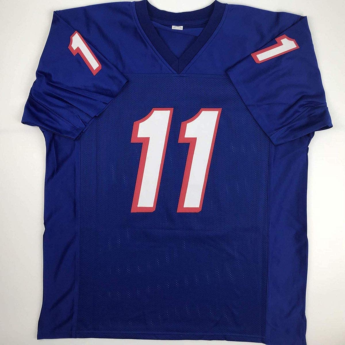 Autographed/Signed Drew Bledsoe New England Blue Football Jersey Beckett BAS COA