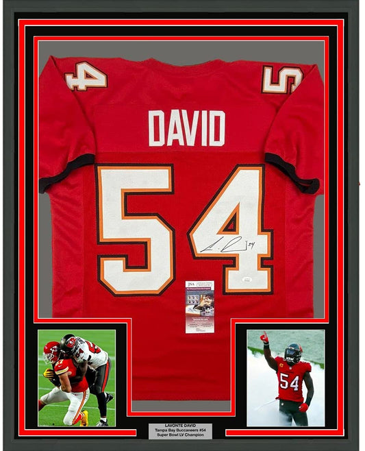 Framed Autographed/Signed Lavonte David 35x39 Tampa Bay Red Football Jersey JSA COA