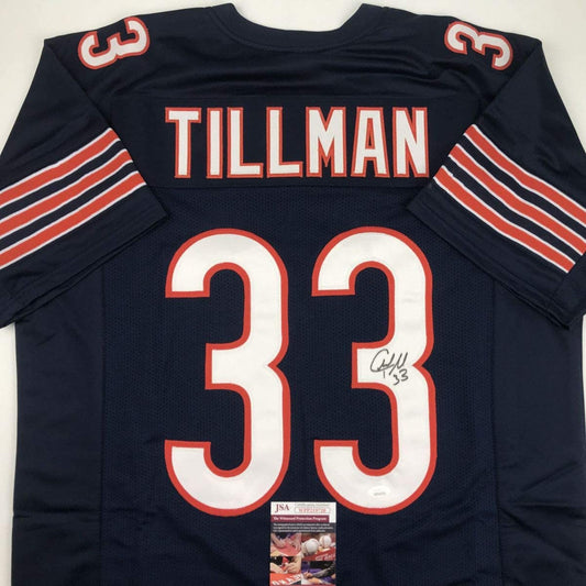 Autographed/Signed Charles Tillman Peanut Chicago Blue Football Jersey JSA COA