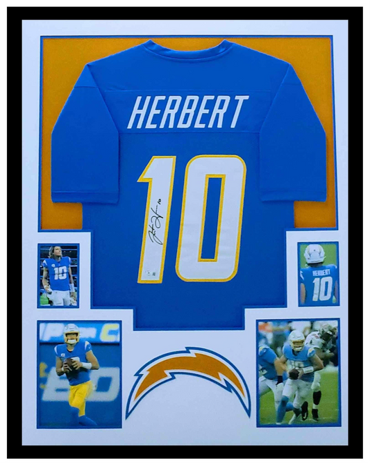 Justin Herbert Autographed Los Angeles Chargers Jersey Framed 35x43 Beckett COA