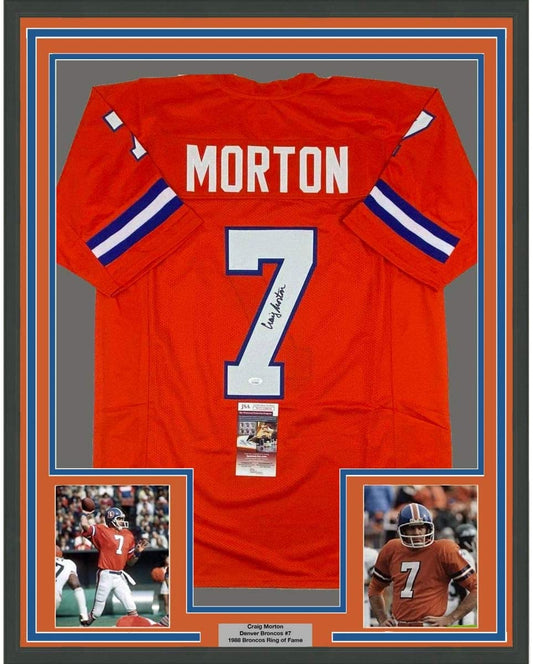 Framed Autographed/Signed Craig Morton 35x39 Denver Orange Football Jersey JSA COA