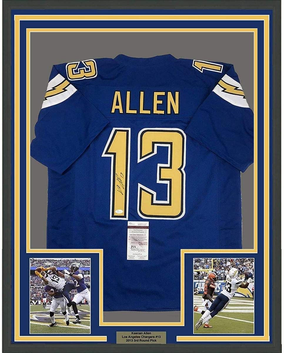 Framed Autographed/Signed Keenan Allen 35x39 Los Angeles LA Color Rush Football Jersey JSA COA