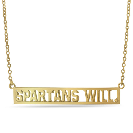 MSU Necklace 'Spartans Will.' 18K Gold Finish