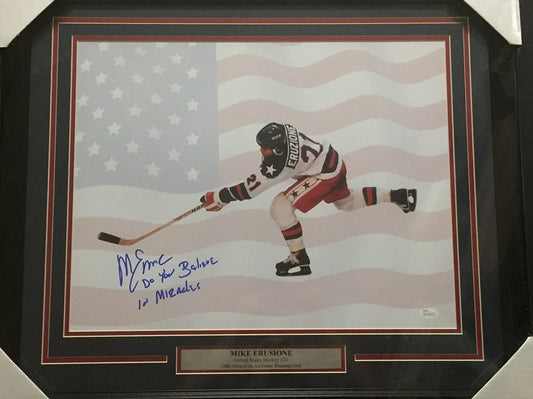 Framed Autographed/Signed Mike Eruzione Do You Believe In Miracles  1980 Team USA Olympics Gold 16x20 Hockey Photo JSA COA