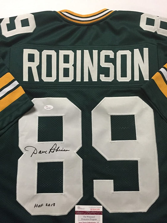 Autographed/Signed Dave Robinson HOF 13  Green Bay Green Football Jersey JSA COA