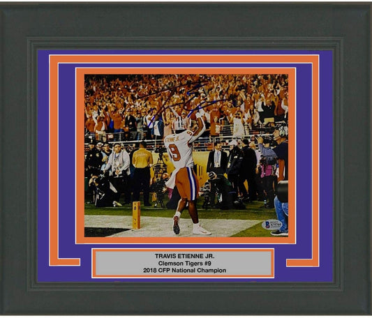 Framed Autographed/Signed Travis Etienne Jr Clemson Tigers 8x10 College Football Photo Beckett BAS COA #2