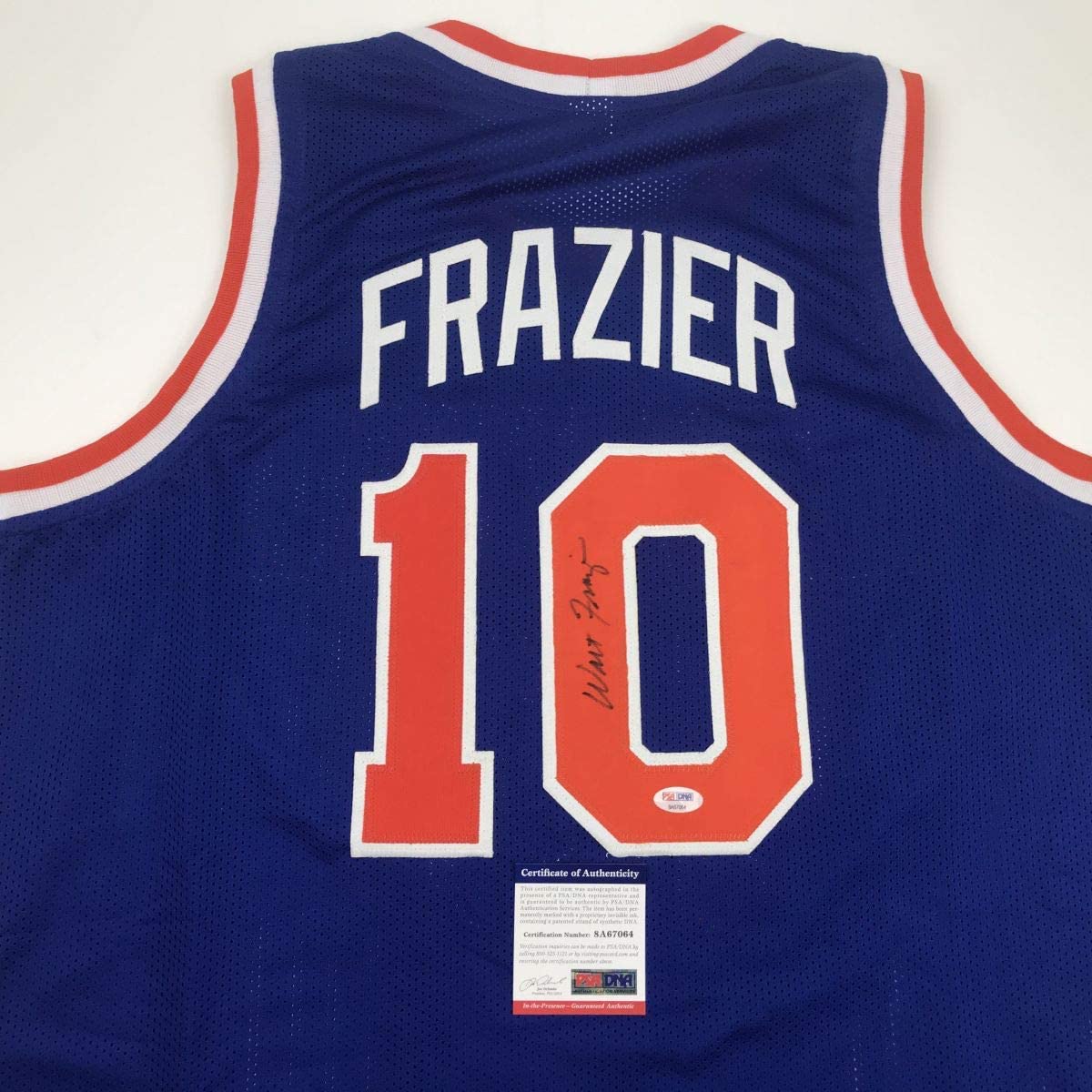 Autographed/Signed Walt Frazier New York Blue Basketball Jersey PSA/DNA COA