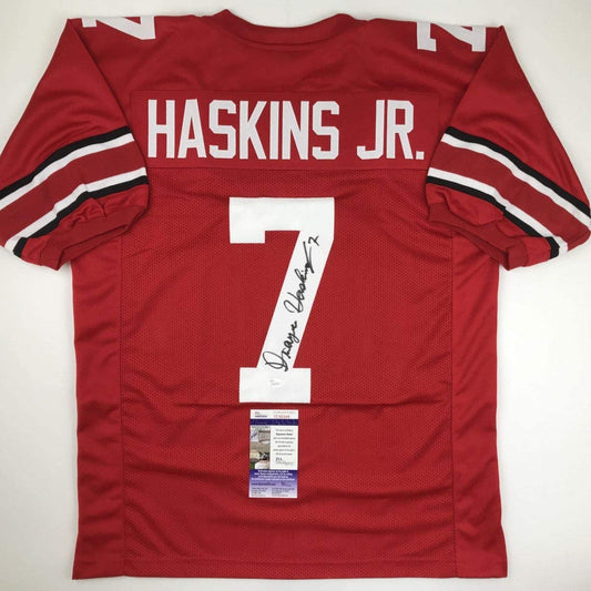 Autographed/Signed Dwayne Haskins Jr. Ohio State Red College Football Jersey JSA COA