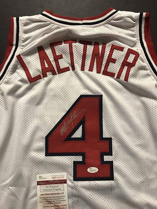 Autographed/Signed Christian Laettner Team USA Olympics White Basketball Jersey JSA COA