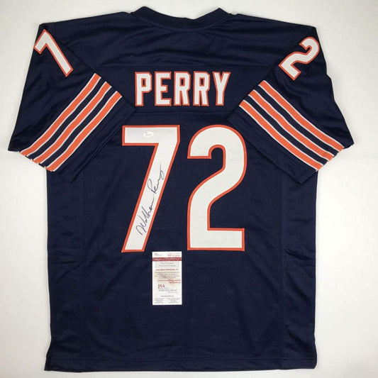 Autographed/Signed William Perry The Refrigerator Chicago Blue Football Jersey JSA COA
