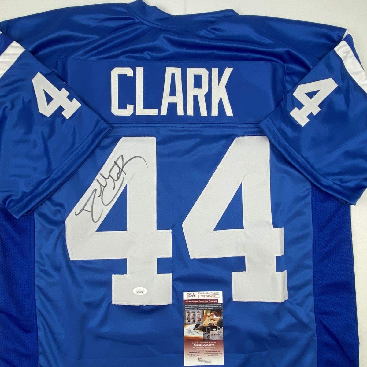 Autographed/Signed Dallas Clark Indianapolis Blue Football Jersey JSA COA