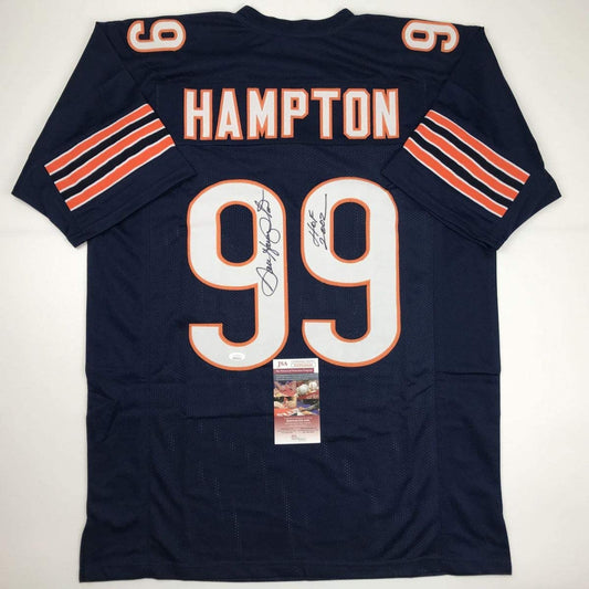 Autographed/Signed Dan Hampton HOF 2002 Chicago Blue Football Jersey JSA COA