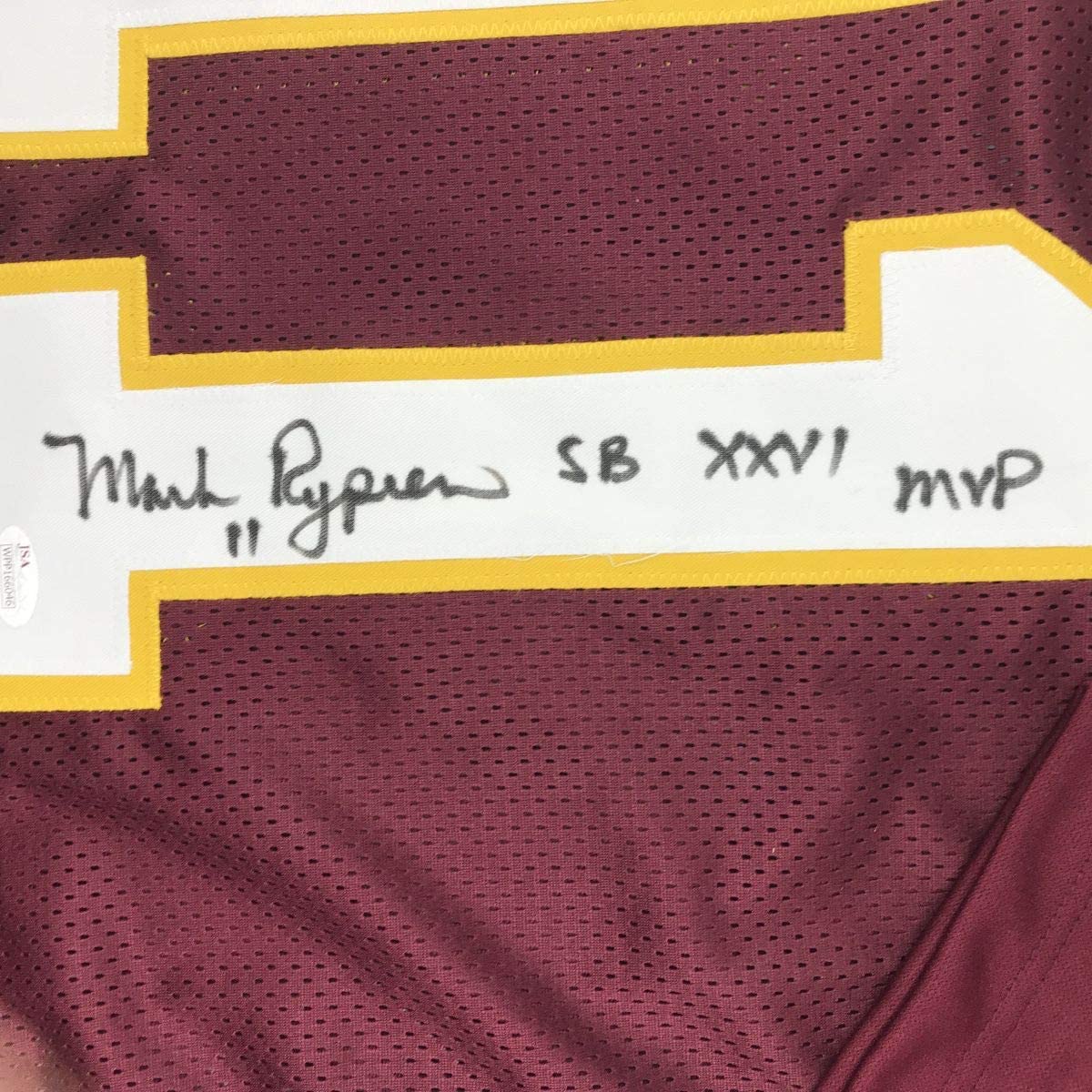 Autographed/Signed Mark Rypien SB XXVI MVP Washington Burgundy Football Jersey JSA COA