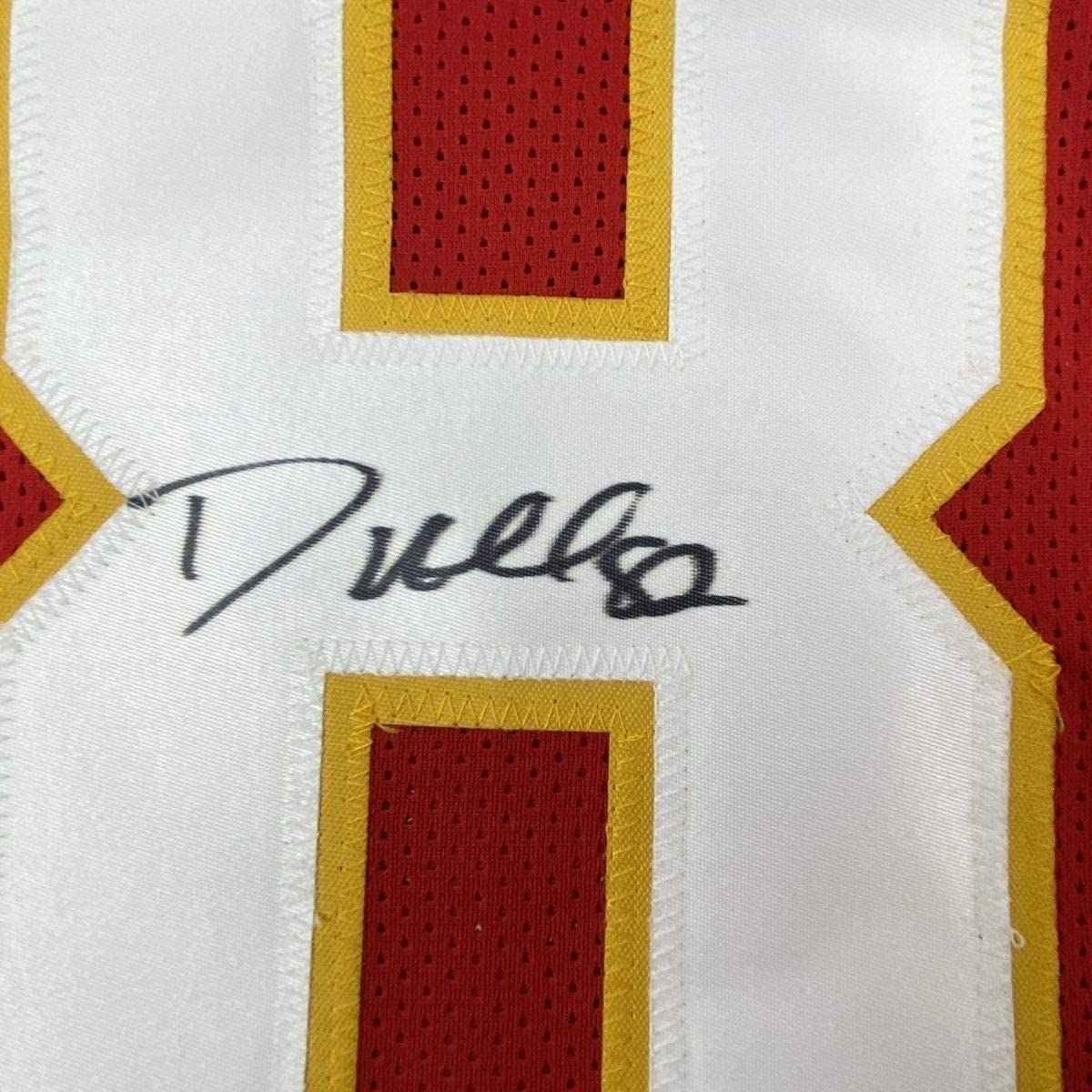 Framed Autographed/Signed Dante Hall 35x39 Kansas City Red Football Jersey PSA/DNA COA