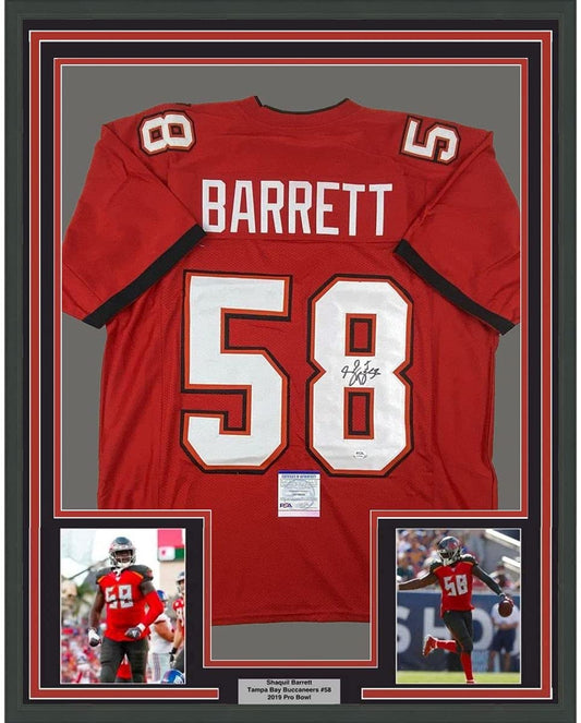 Framed Autographed/Signed Shaquil Shaq Barrett 35x39 Tampa Bay Red Football Jersey PSA/DNA COA