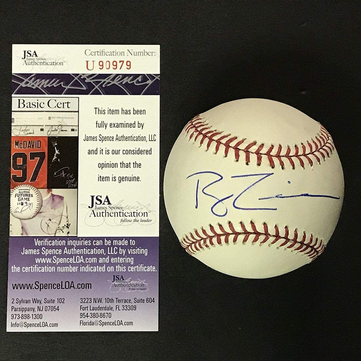 Autographed/Signed Ryan Zimmerman Rawlings Official Major League Baseball ROML JSA COA Auto