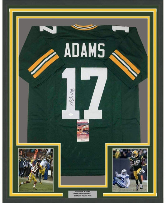 Framed Autographed/Signed Davante Adams 35x39 Green Bay Green Football Jersey JSA COA