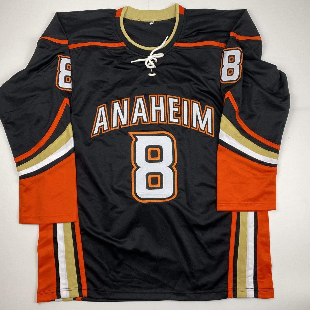 Autographed/Signed Teemu Selanne Anaheim Black Hockey Jersey Beckett BAS COA