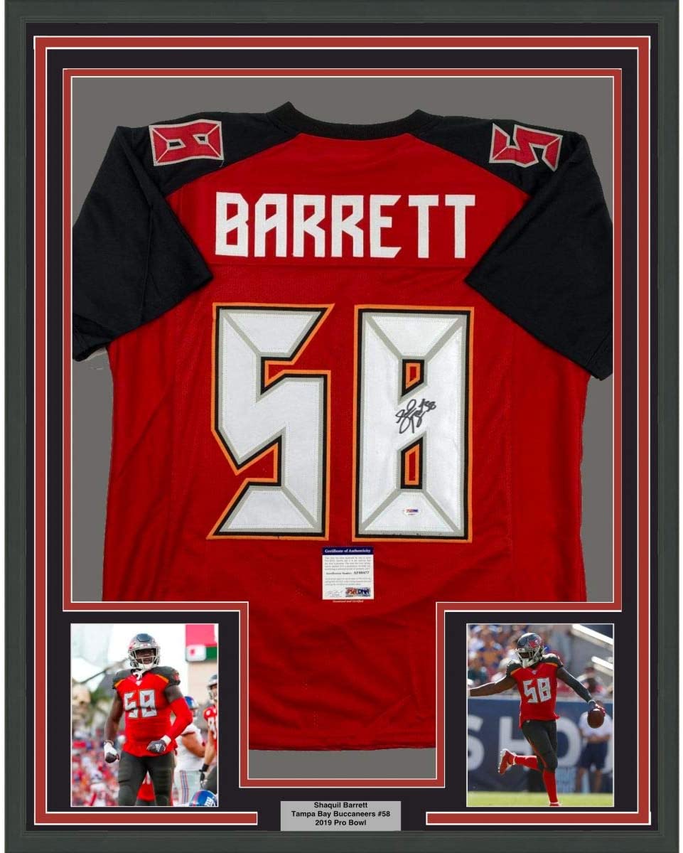 Framed Autographed/Signed Shaquil Barrett 35x39 Tampa Bay Red Football Jersey PSA/DNA COA