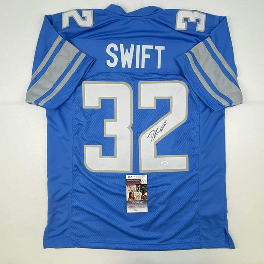 Autographed/Signed D'Andre Swift Detroit Blue Football Jersey JSA COA