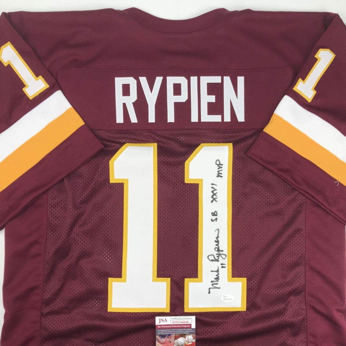 Autographed/Signed Mark Rypien SB XXVI MVP Washington Burgundy Football Jersey JSA COA