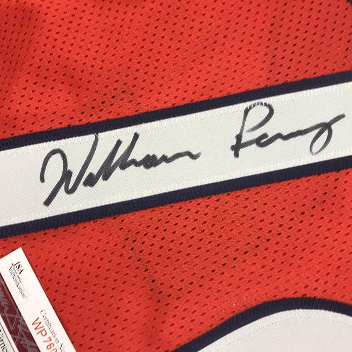 Framed Autographed/Signed William Perry The Refrigerator 35x39 Chicago Orange Football Jersey JSA COA