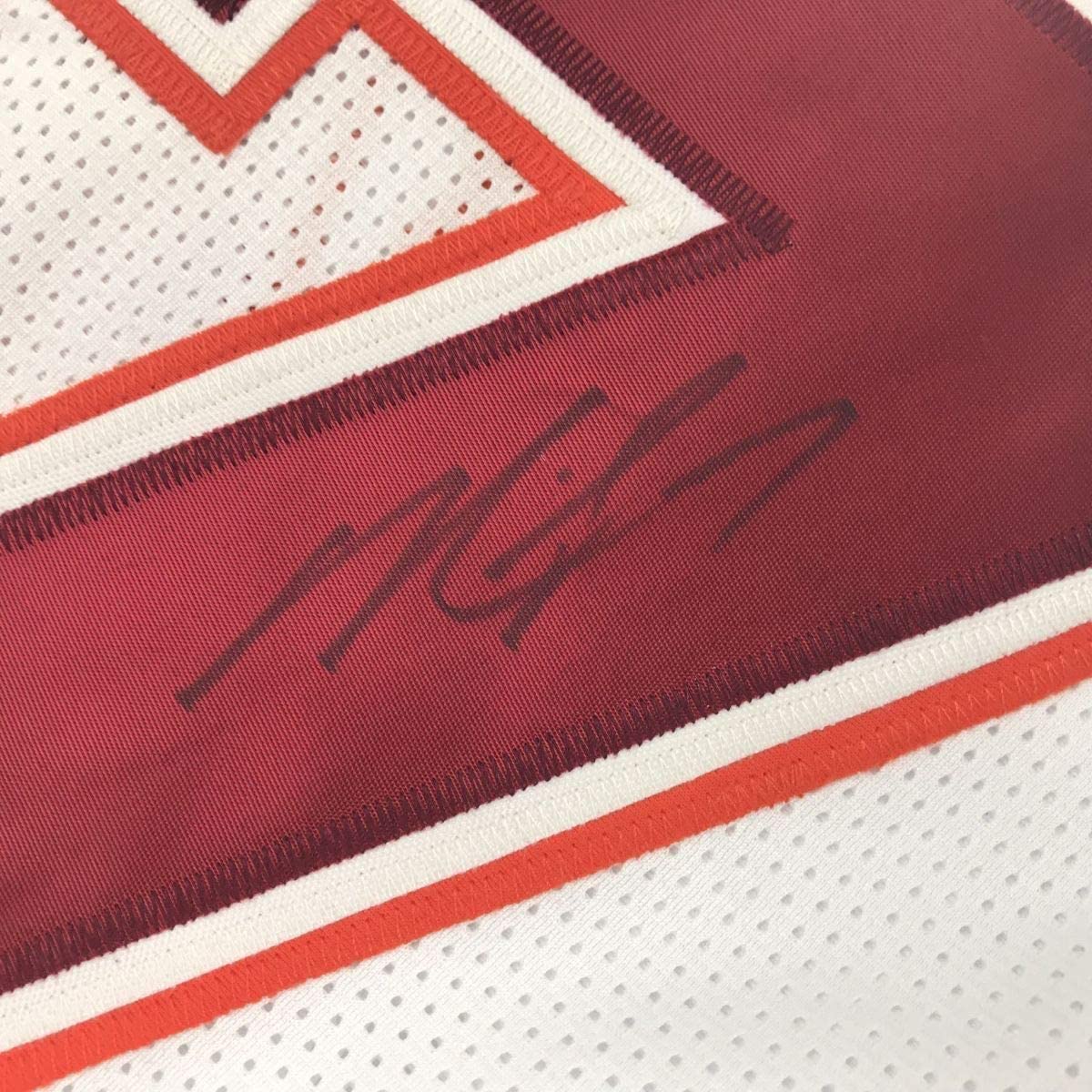 Framed Autographed/Signed Michael Mike Vick 35x39 Virginia Tech White College Football Jersey JSA COA