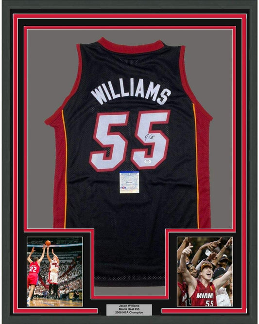 Framed Autographed/Signed Jason Williams 35x39 Miami Black Basketball Jersey PSA/DNA COA
