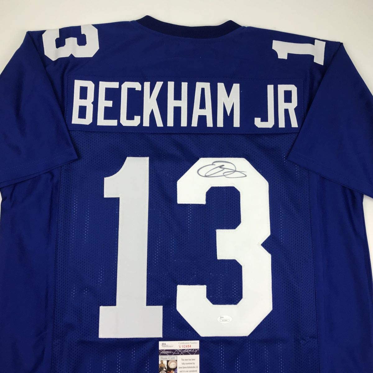 Autographed/Signed Odell Beckham Jr. New York Blue Football Jersey JSA COA