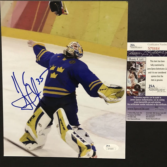 Autographed/Signed Henrik Lundqvist Team Sweden Olympics 8x10 Hockey Photo JSA COA