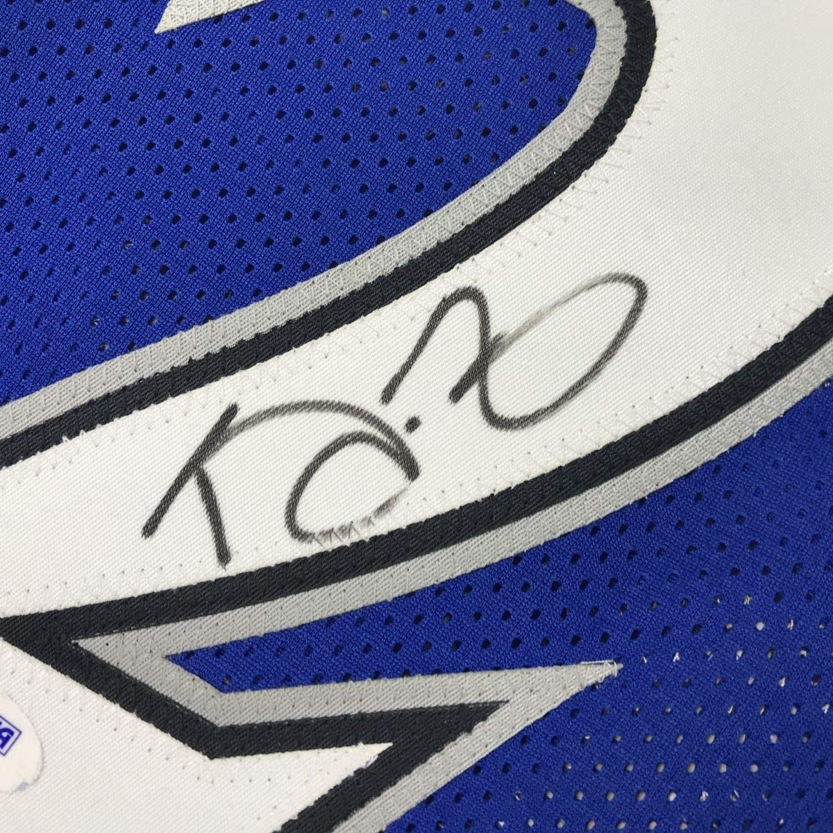 Framed Autographed/Signed Kevin Garnett 35x39 Minnesota Blue Basketball Jersey PSA/DNA COA