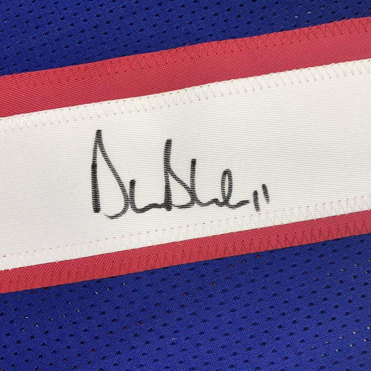 Autographed/Signed Drew Bledsoe New England Blue Football Jersey Beckett BAS COA