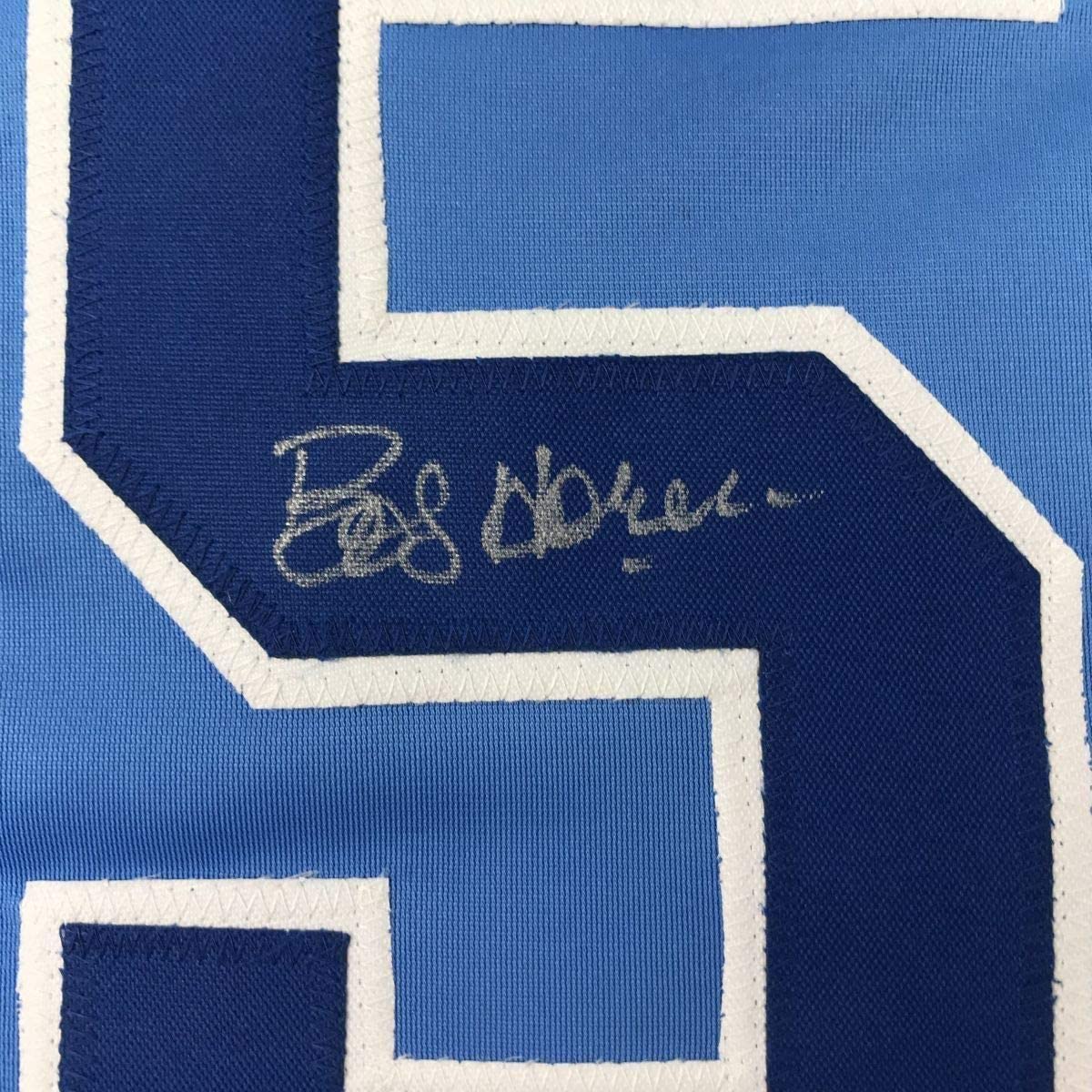 Framed Autographed/Signed Bob Horner 35x39 Atlanta Light Blue Baseball Jersey JSA COA