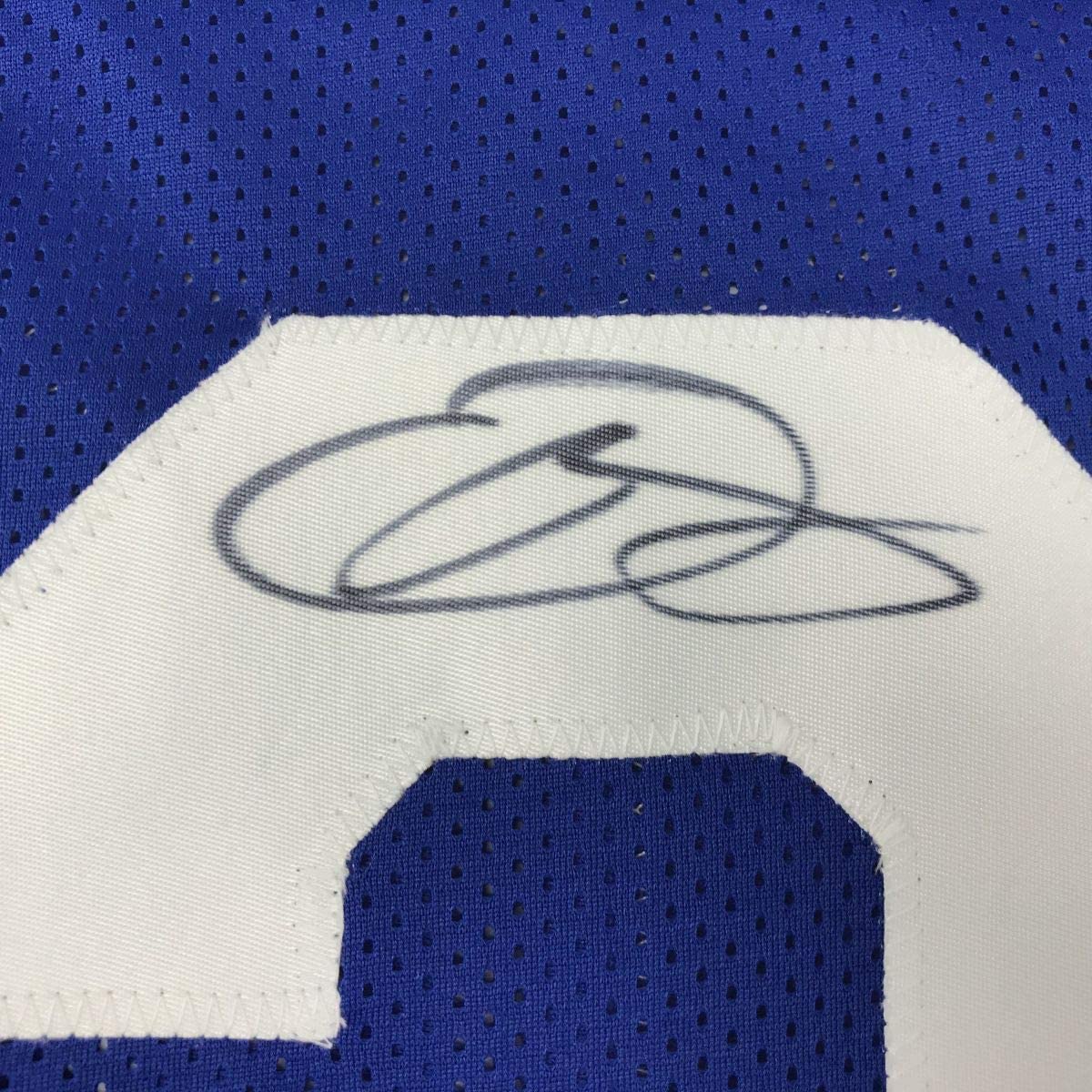Autographed/Signed Odell Beckham Jr. New York Blue Football Jersey JSA COA